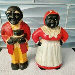 Vintage Black Americana Cast Iron Coin Bank Couple